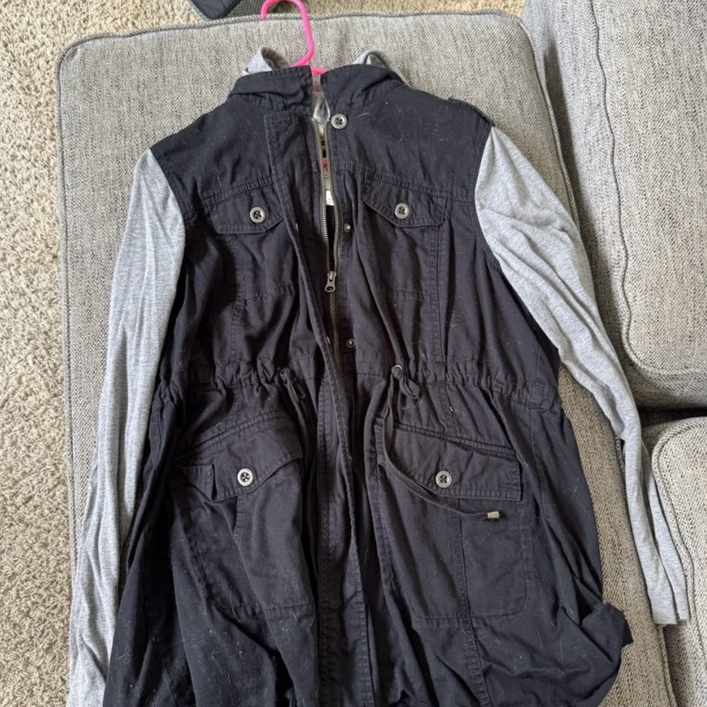 Torrid Black and Gray hooded Jacket with Button Details